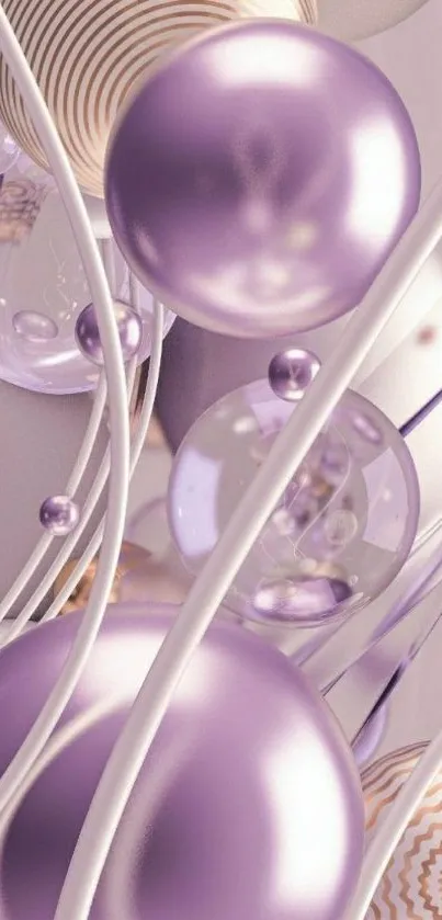 Elegant lavender bubbles with abstract spheres on a mobile wallpaper.