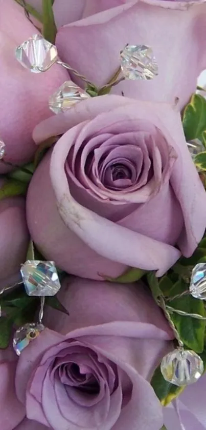 Lavender rose bouquet with crystals.