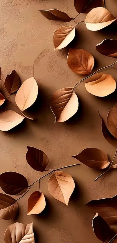 Elegant brown and cream leaf pattern wallpaper.