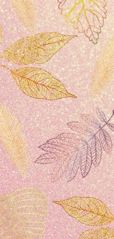 Elegant leaf pattern on pink glitter background.