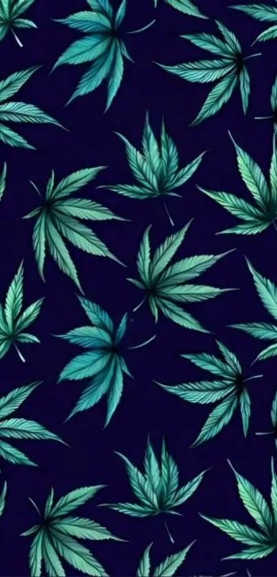 Dark blue background with green leaf pattern