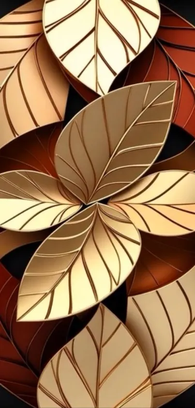 Elegant golden leaf pattern wallpaper with autumn hues.