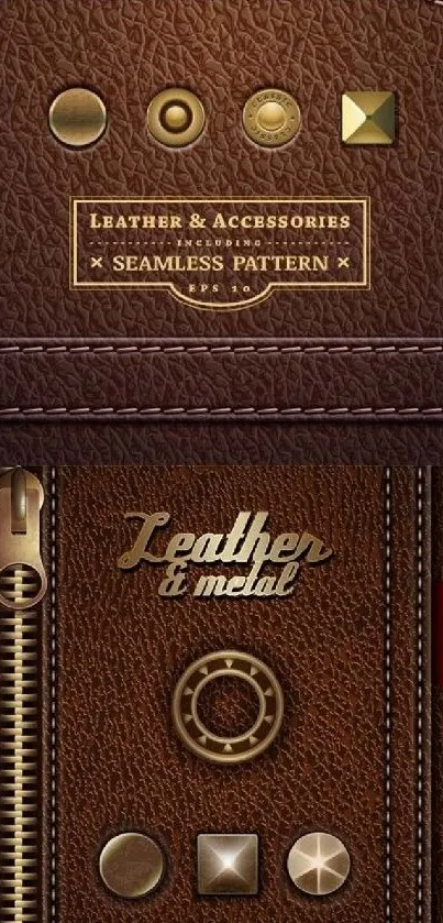 Leather and metal texture design for phone wallpaper.