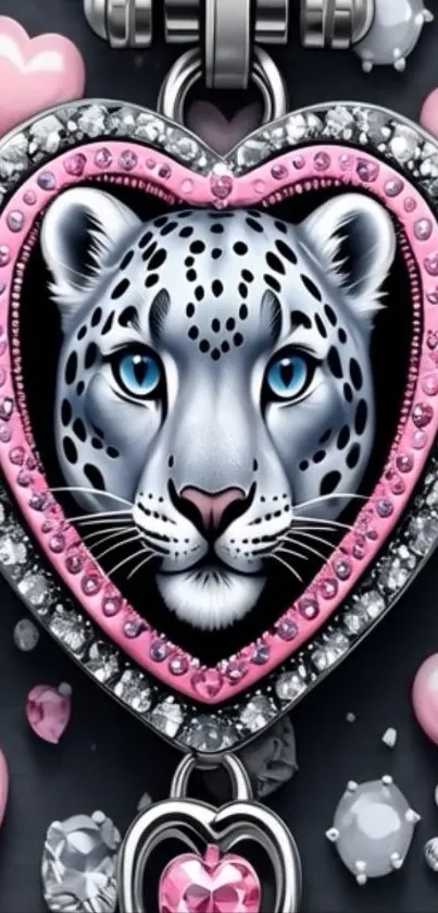 Elegant pink heart leopard wallpaper design.