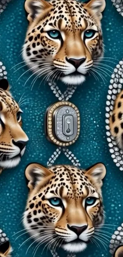 Stylish teal leopard pattern mobile wallpaper