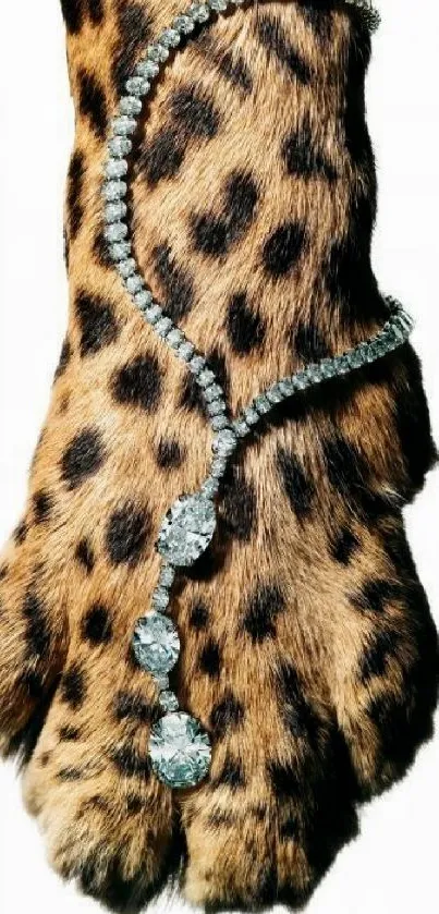 Leopard print with elegant jewelry chain wallpaper for mobile.