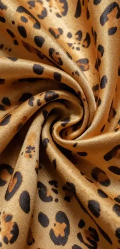 Close-up of a swirling leopard print fabric with vivid patterns.