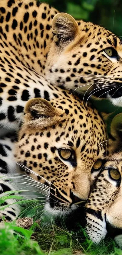 Majestic leopards in a striking jungle setting, ideal for mobile wallpaper.
