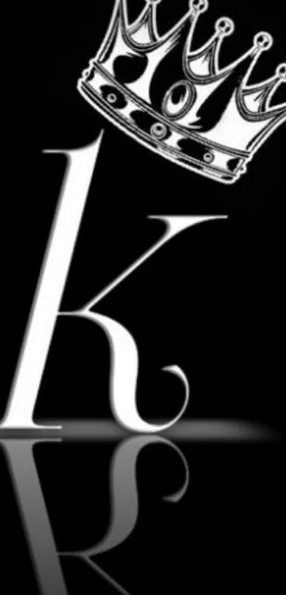 Elegant letter K with crown on black background for mobile wallpaper.