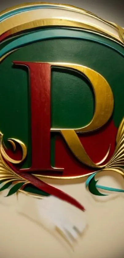 3D elegant letter R with gold accents.