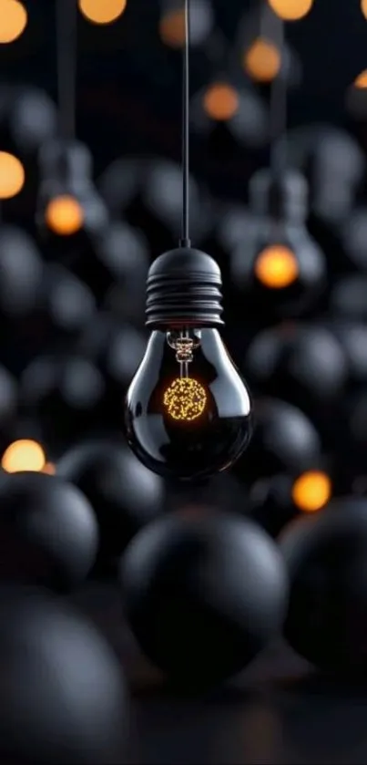 Glowing light bulb in dark background with bokeh effect.