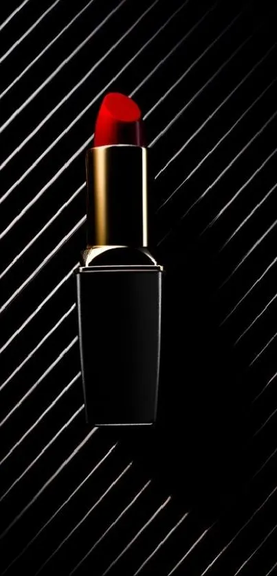 Lipstick on a sleek black striped background. Elegant and modern design.