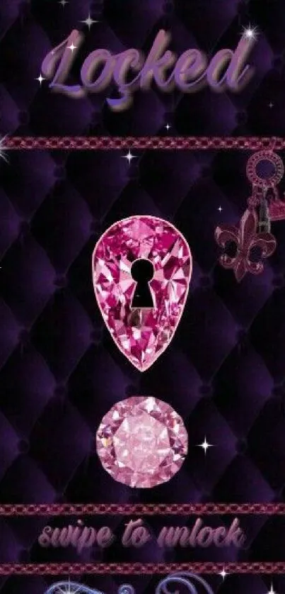 Elegant lock screen wallpaper with purple and pink diamond design.