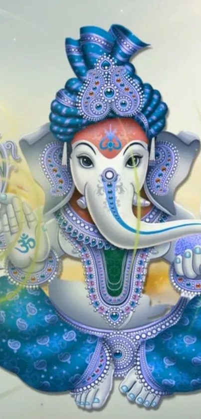 Elegant Lord Ganesha in blue tones wallpaper for mobile phones.