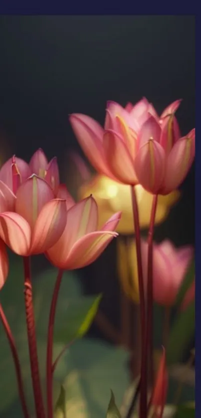 Elegant lotus flowers with warm lighting