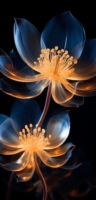 Elegant blue and orange lotus flower wallpaper for mobile display.