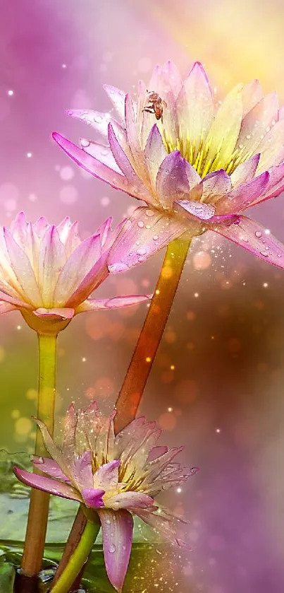 Pink lotus flowers with soft bokeh background.