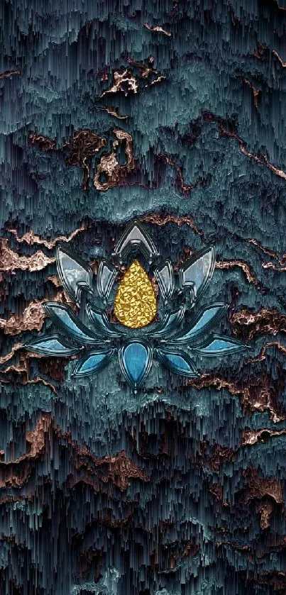 Metallic lotus on a textured teal background