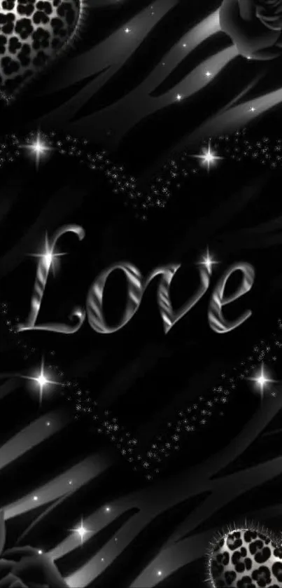 Black and white love heart design with zebra pattern.