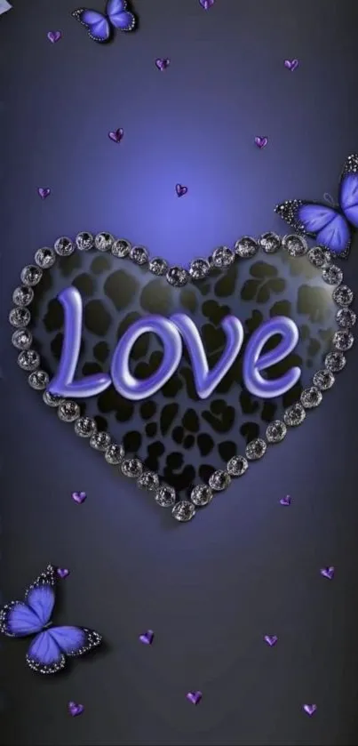 Elegant wallpaper with a purple heart and butterflies.