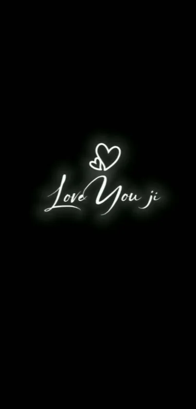 Black wallpaper with 'Love You Ji' in glowing script and heart design.