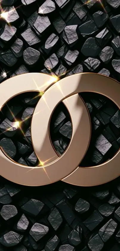 Gold luxury logo on black textured background.