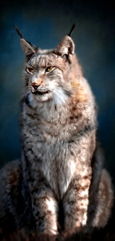 Elegant lynx sitting against a dark background.