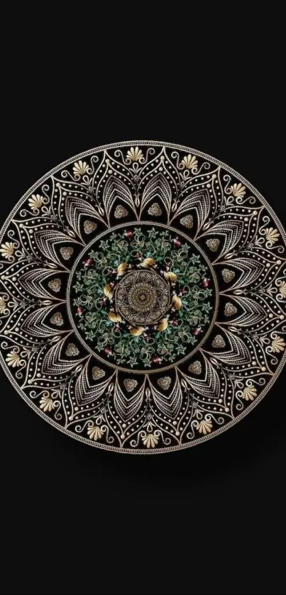 Elegant mandala art with intricate design on a dark background.