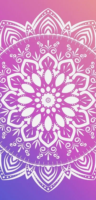 White mandala on purple gradient background wallpaper.