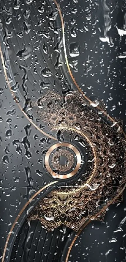 Elegant black and gold mandala phone wallpaper with intricate design.