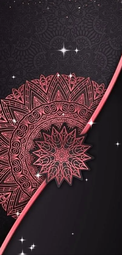 Elegant black and pink mandala design wallpaper.