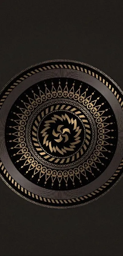 Intricate gold mandala on dark background. Elegant phone wallpaper.