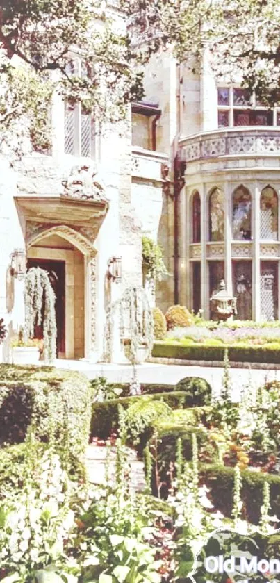Elegant mansion with lush garden for mobile wallpaper.