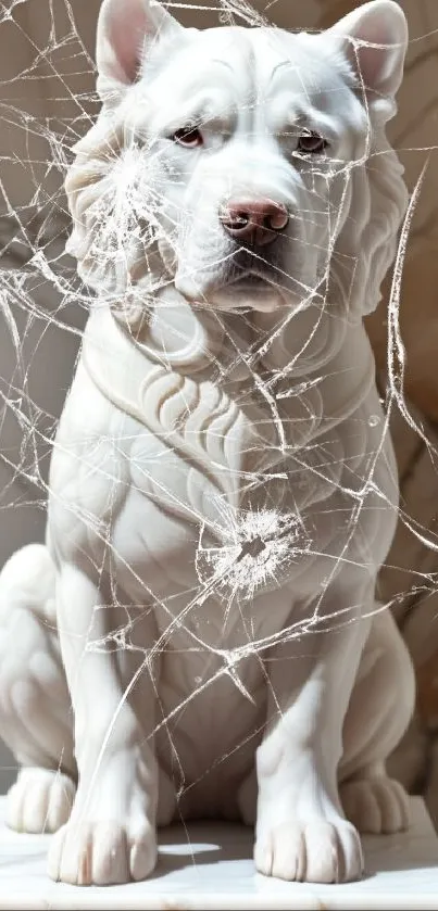 Elegant marble dog sculpture against a textured background.