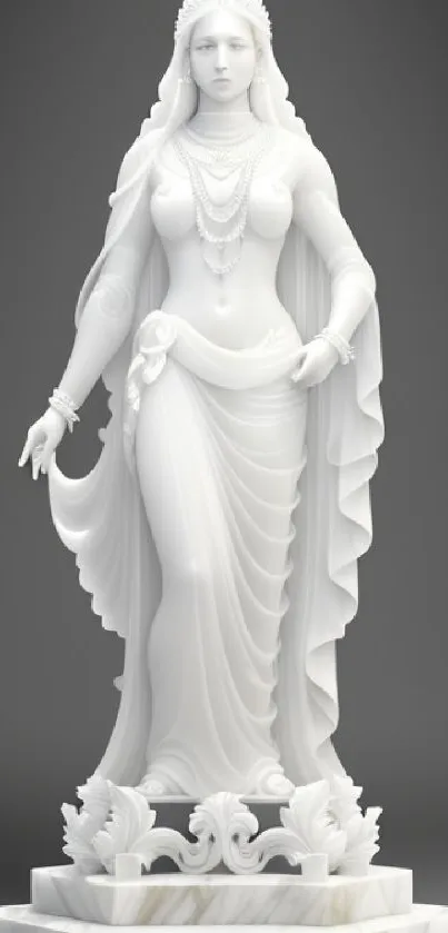 Elegant marble goddess statue on a gray background.