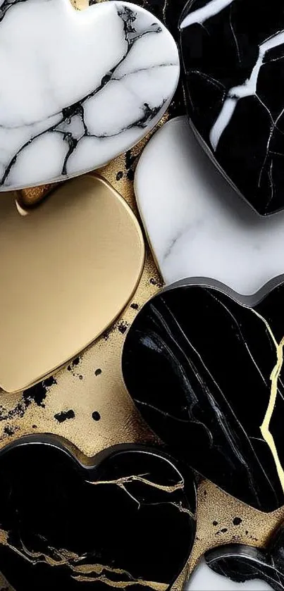 Elegant gold and marble heart shaped design wallpaper.