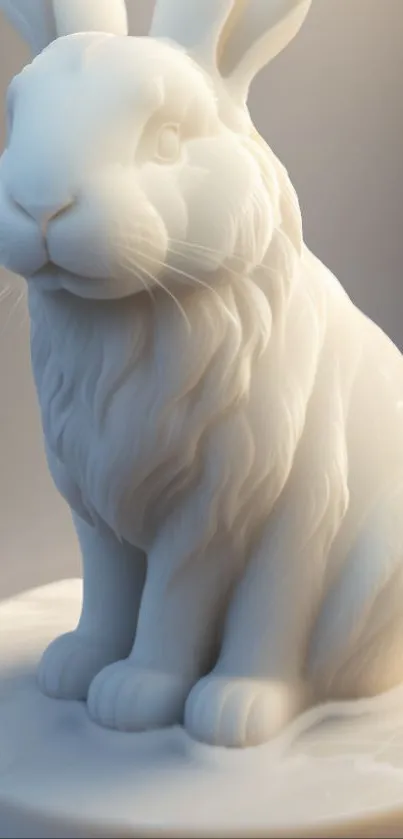 White marble rabbit sculpture on display as mobile wallpaper.