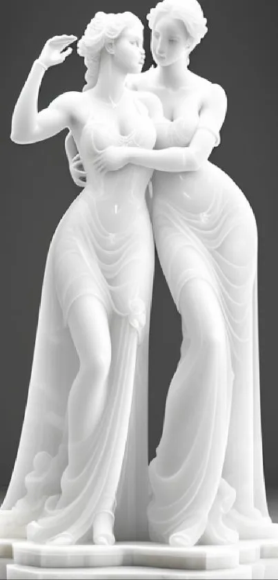 Elegant marble statue against a gray background in mobile wallpaper.