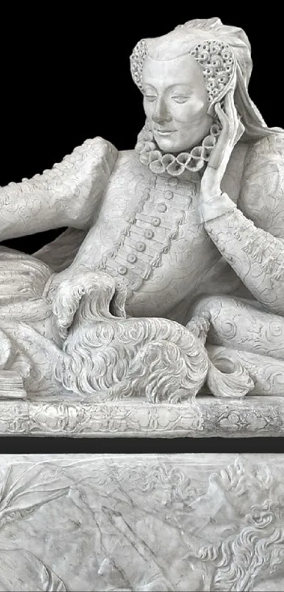 Elegant marble statue in repose with intricate sculptural details.