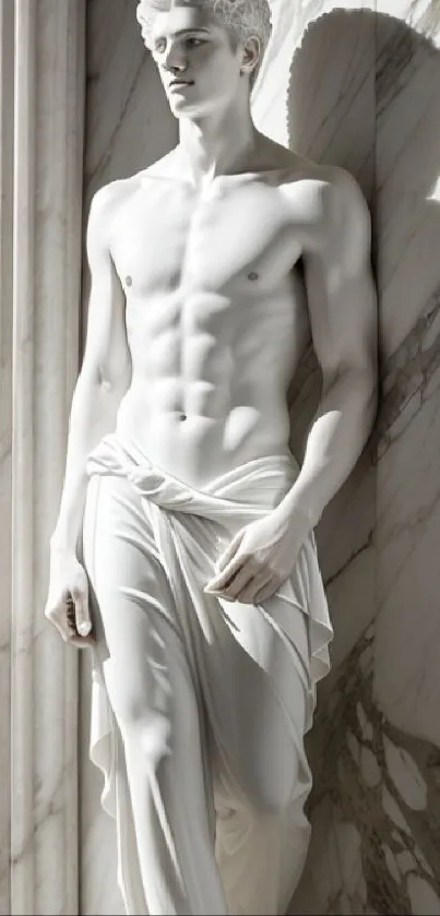 Elegant marble statue set against a textured background, ideal for mobile wallpaper.