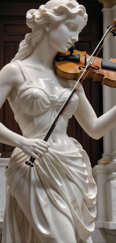 Elegantly carved marble statue of a woman playing the violin.