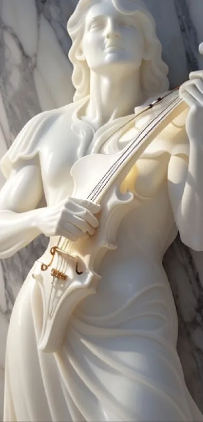 Elegant marble statue of a violinist with intricate details.