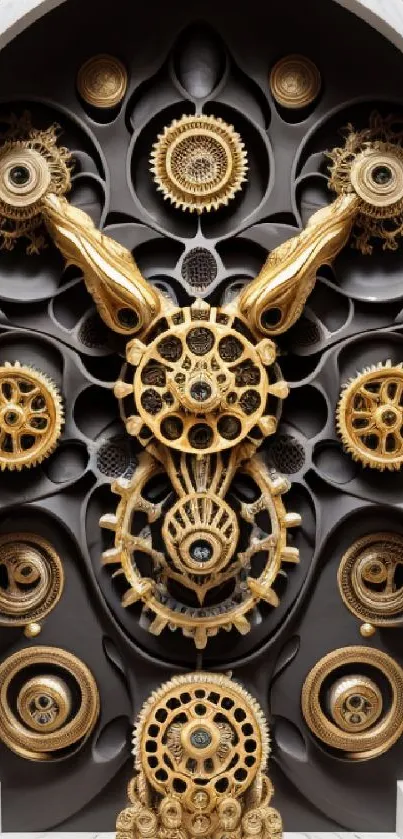 Elegant mobile wallpaper with gold mechanical gears and intricate designs in a steampunk style.