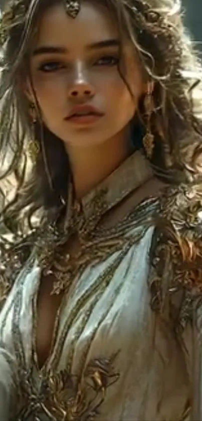 Elegant medieval portrait with golden attire.