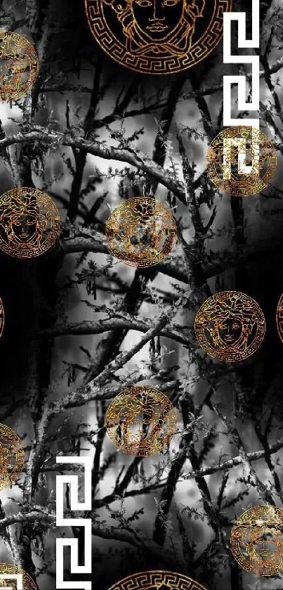 Elegant Medusa wallpaper with Greek motifs.