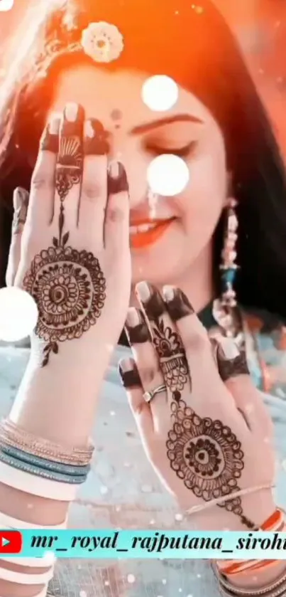 Woman's hands with intricate mehndi designs, vibrant and cultural.