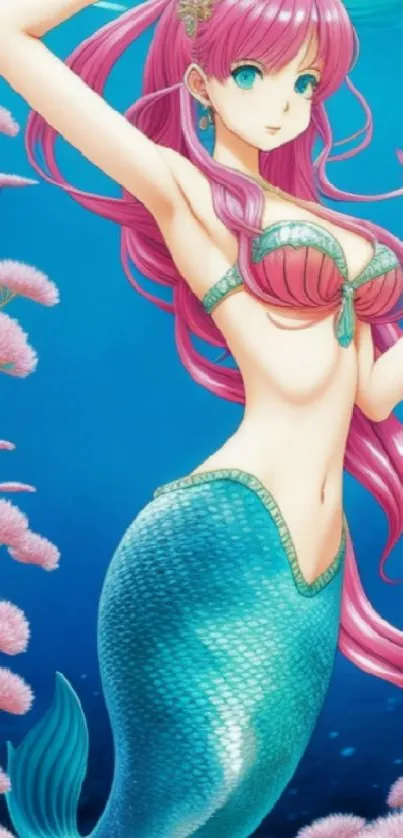 Illustration of a vibrant mermaid against a blue ocean backdrop.