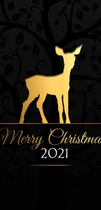 Elegant Christmas 2021 wallpaper with golden reindeer.