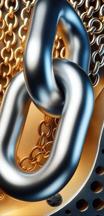 Metal chain design with silver and gold hues.