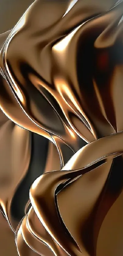 Elegant bronze metallic abstract wallpaper with flowing curves.